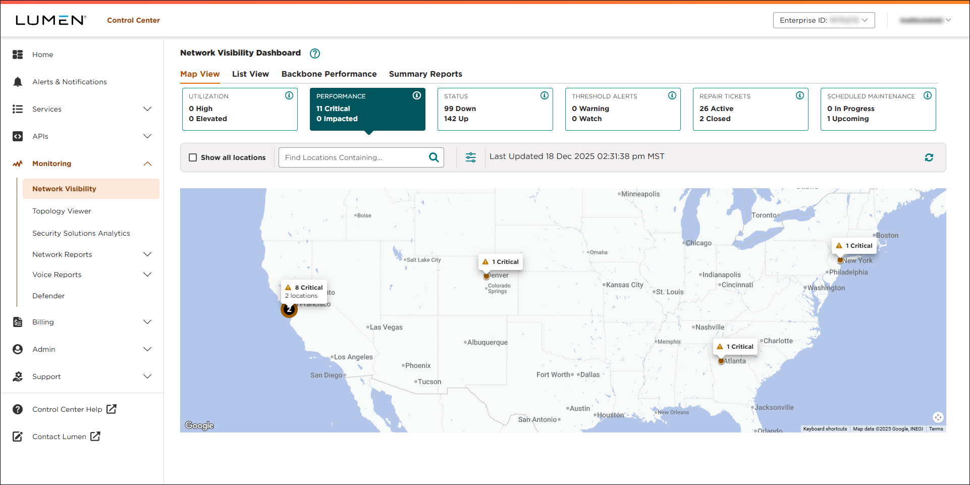 Network Visibility (showing Performance tile)