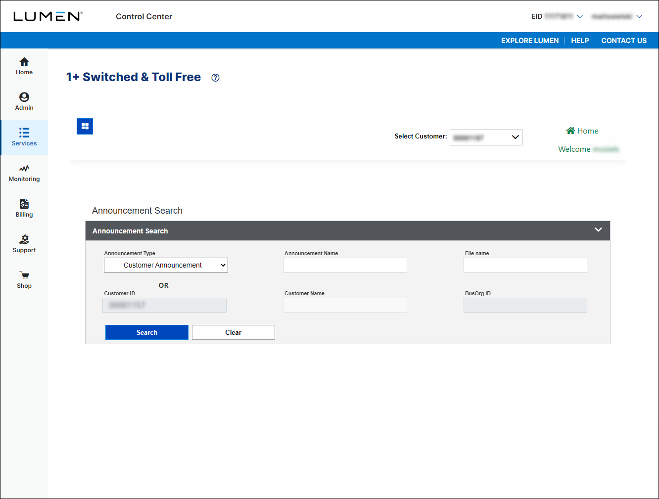 1+ Switched and Toll Free (Announcement Search)