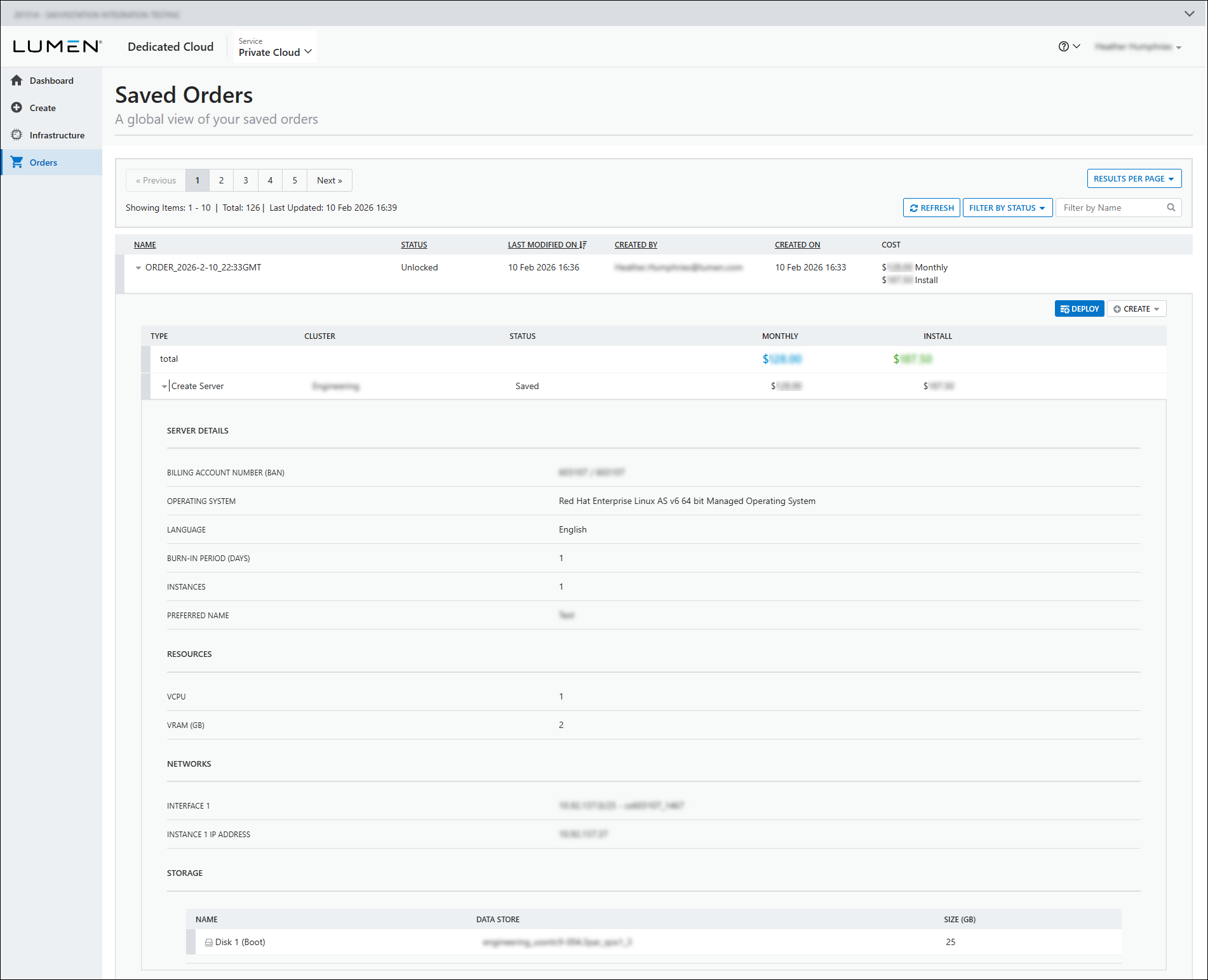 Saved orders expansion view