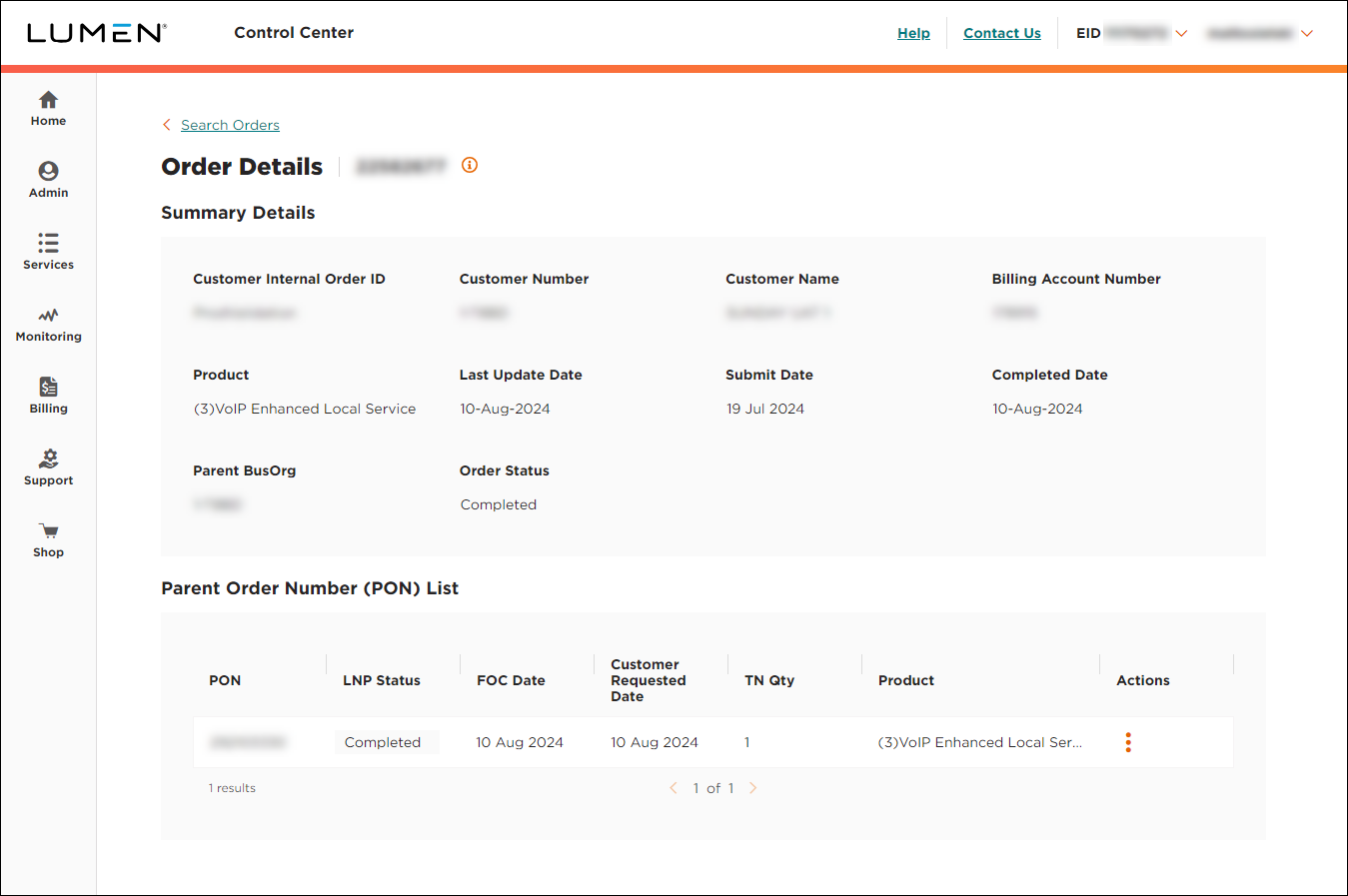 ELS & LI Management (showing ELS order details)