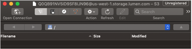 Screen showing the root directory