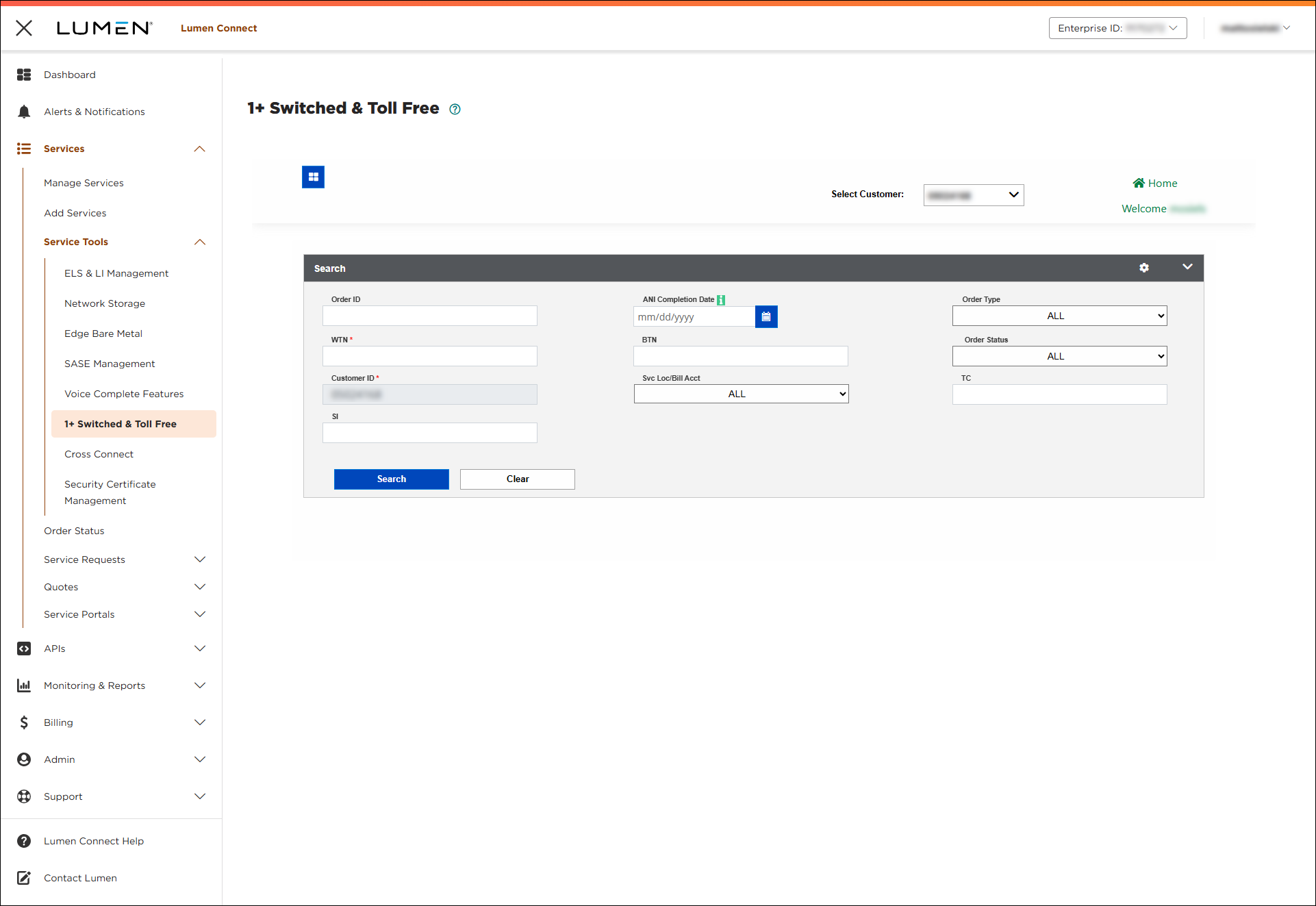 1+ Switched and Toll Free (1+ Switched Order Search)